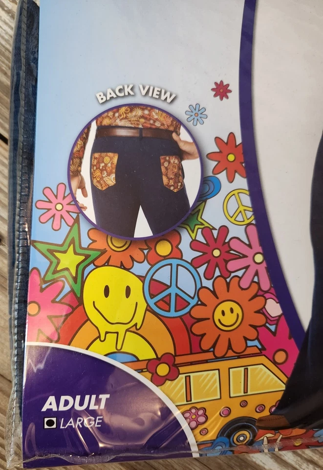 Spirit Halloween Años 70 Campana Parte Inferior Pantalones Grande Hippie Disfraz Azul Genial Nuevo Foto 2 de 4