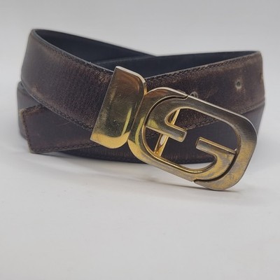 【希少】GUCCI インターロッキングG ベルト 70 ゴールド ヴィンテージ VTG Gucci Belt Buckle Brown Black Leather Gold GG Medallion 70s