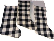 3 Black  White Buffalo Plaid Christmas Stocking Farmhouse Decor 20  X 8  