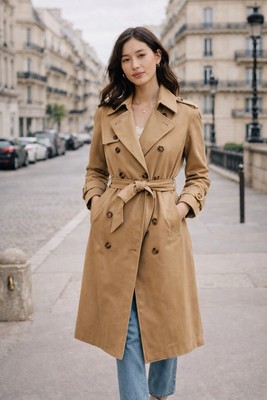 Sézane Scott Trench Coat EU 42 US 10 Camel Belted Double Breasted