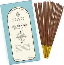 Nag Champa Incense Sticks, Organic Hand Dipped 100 Sticks with Natural Herbs & A