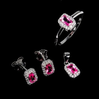 925 Sterling Silver Sets Pendant Earrings Ring Octagon Pink Topaz 5x3mm Gemstone