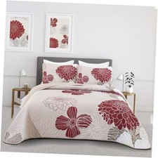 Red Floral Quilt Set Size - 3 Piece Red Flower Pattern King Burgundy