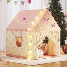 Kids Play Tent, Princess Tent Indoor Playhouse Set with Star Lights, Ball Pink