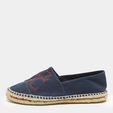 CH Carolina Herrera Navy Blue Canvas Espadrille Flats Size 37