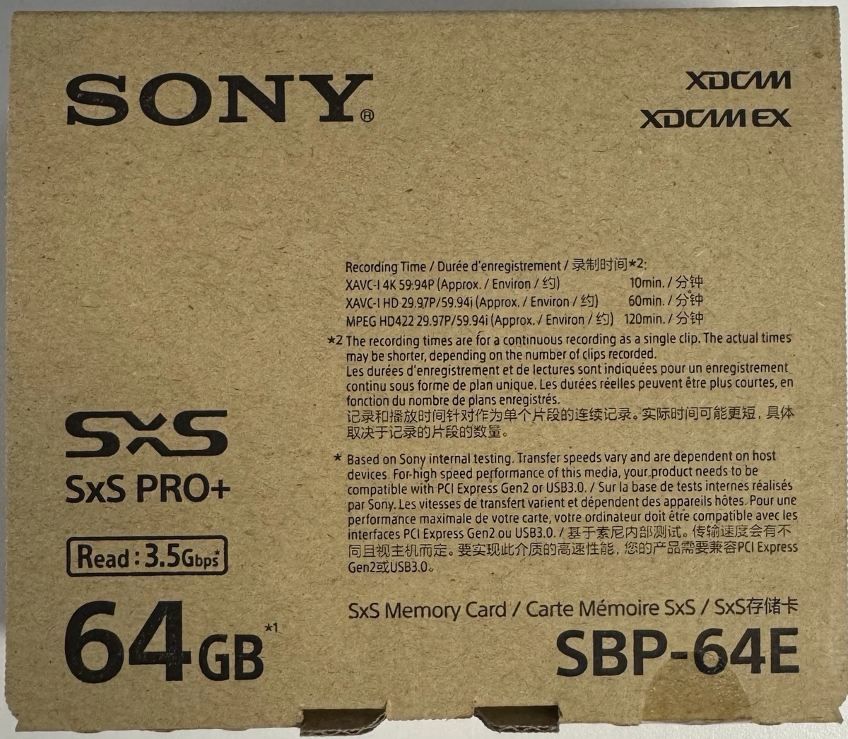 Carte Mémoire Sony SxS-1 64GB Professionnelle - Série SBS-128G1C - Occasion Fonctionnelle