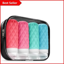 4 Pack 100ml Silicone Travel Bottles – Leakproof Toiletries with Clear Bag