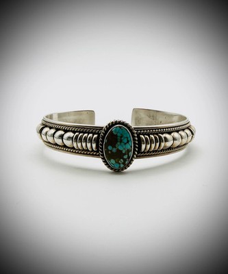 Sterling Silver Turquoise Split-Shank Cuff   Stamped CJC