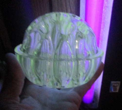 Antique 1916 Glass Dome Flower Frog-16 Holes-Turns Green Under UV Light-EXC!