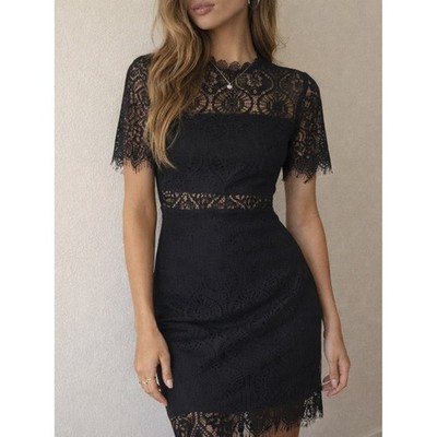 Lulus Remarkable Navy Blue Sheer Lace Short Sleeve Mini Dress Medium  Wedding | eBay