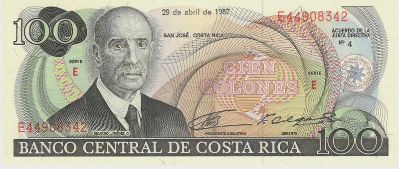 Banknote Costa Rica, Crisp, Uncirculated 100 Colones 1987 P248