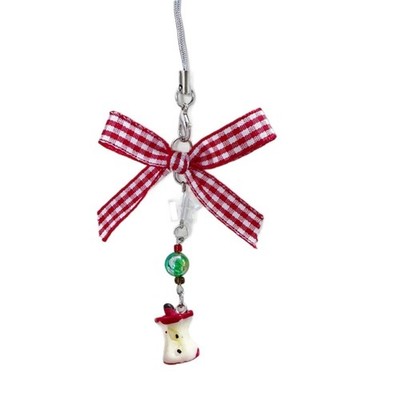 Portable Pearls Beaded Bowknot Phone Lanyard Cute Keychain with Apples Pendant