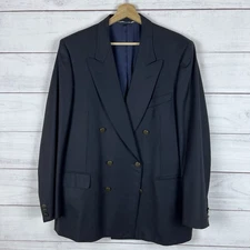 Vintage Canali Milano Solid Wool Double Breasted Peak Blazer Jacket 44 R Black