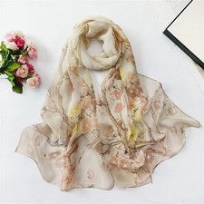 Beige Blossom Fashion Scarf Women's Chiffon Printed Soft Fashion Wrap 63 x 19 in