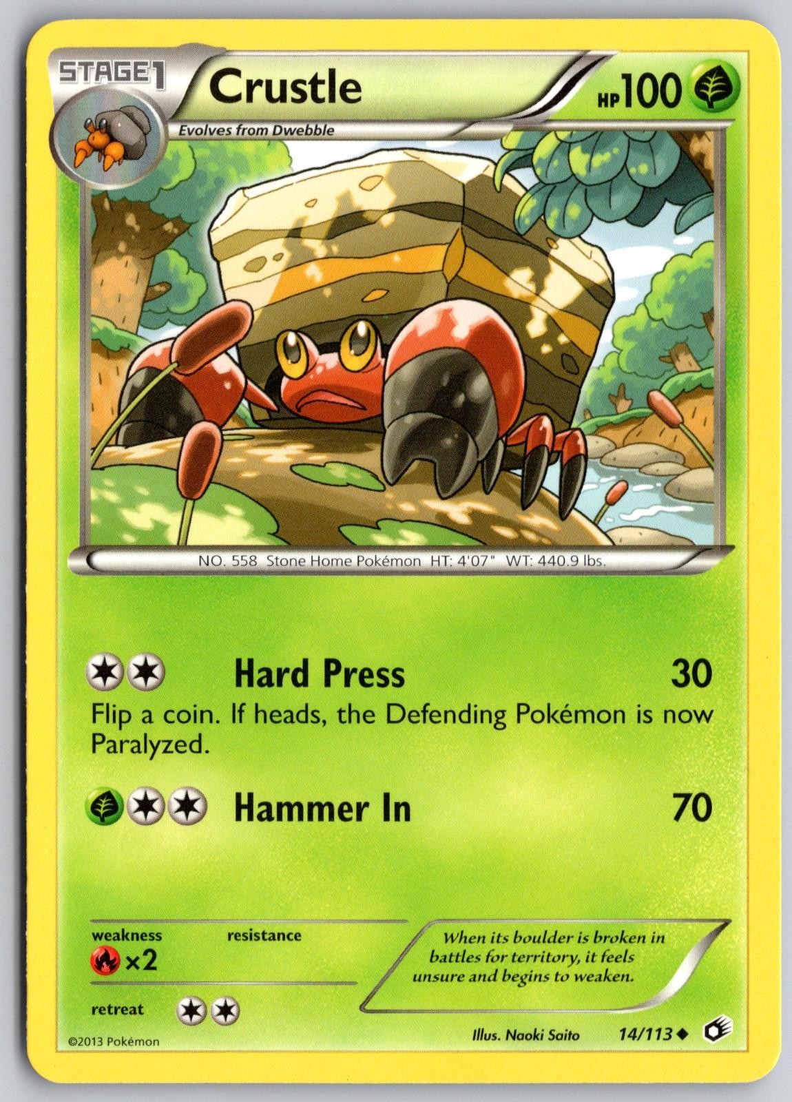 2013 POKEMON CRUSTLE 14/113 UNCOMMON LEGENDARY TREASURES NEAR MINT