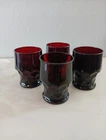 Vintage Anchor Hocking Ruby Red Glass Georgian Honeycomb 5.5” Tumblers Set Of 4