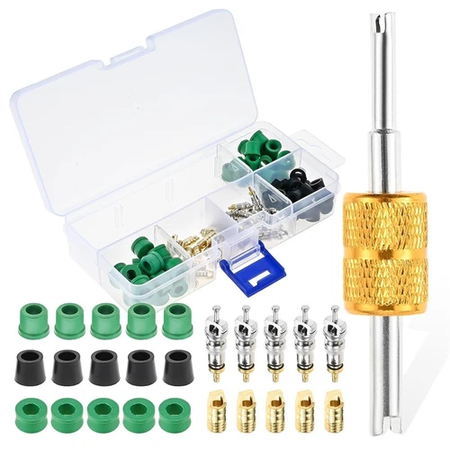 101Pcs A/C 1/4" Charging Hose Gasket with Valve Core Kit For R134A R22 R410