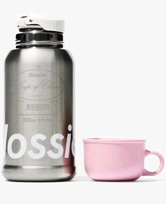 Glossier 16 oz. Classic Tumbler Thermos Holiday Exclusive Pink/Silver Rare New!