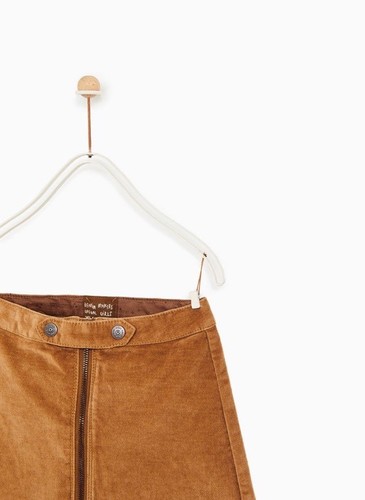 BNWT ZARA Girls Cognac Brown Suede Cotton Zip Front Mini Skirt Size 11/12 - Picture 2 of 5
