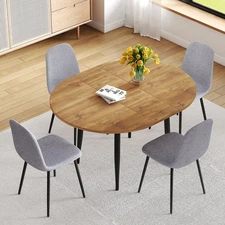 Modern Extendable MDF Dining Table & 4 Light Gray Chairs Set