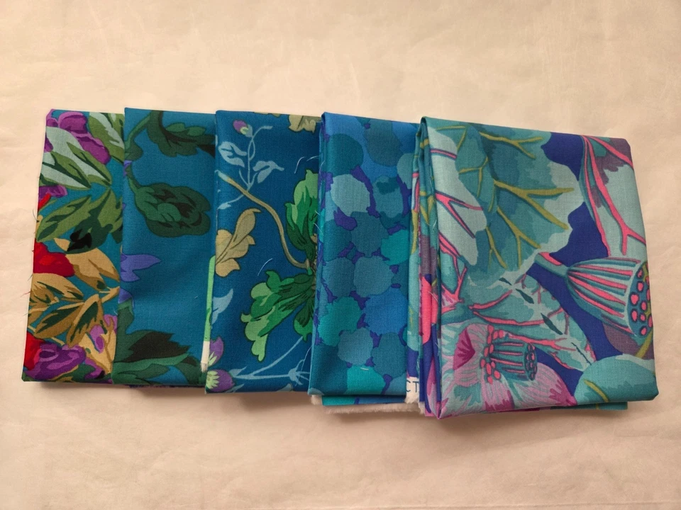 5 Fat Quarters - Teal Green Kaffe Fassett FQ 18 x 22 100% Cotton Quilting Fabric - Image 2 of 4