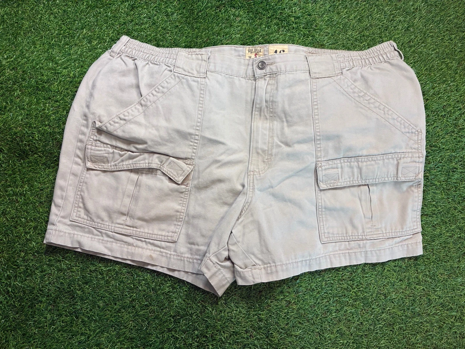 RedHead Cargo Shorts Mens Tag Size 46 Partial Elastic Waist Khaki Beige Elastic