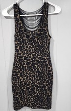 Forever 21 Black Animal Print Bodycon Slinky Dress Size SMALL Metallic Backless