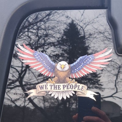 Front Facing Wing Spread American Flag Eagle Holding WE THE PEOPLE Decal / Stick