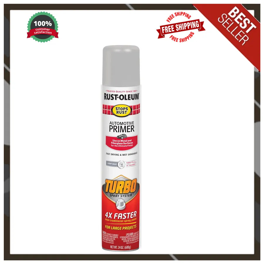 Rust-Oleum Stops Rust Turbo Automotive Primer Spray Flat Light Gray 24 oz