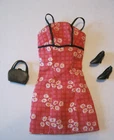 BARBIE FASHION CLOTHES ~ RED/WHITE FLORAL PRINT COTTON OUTFIT w/ACCESSORIES SET
