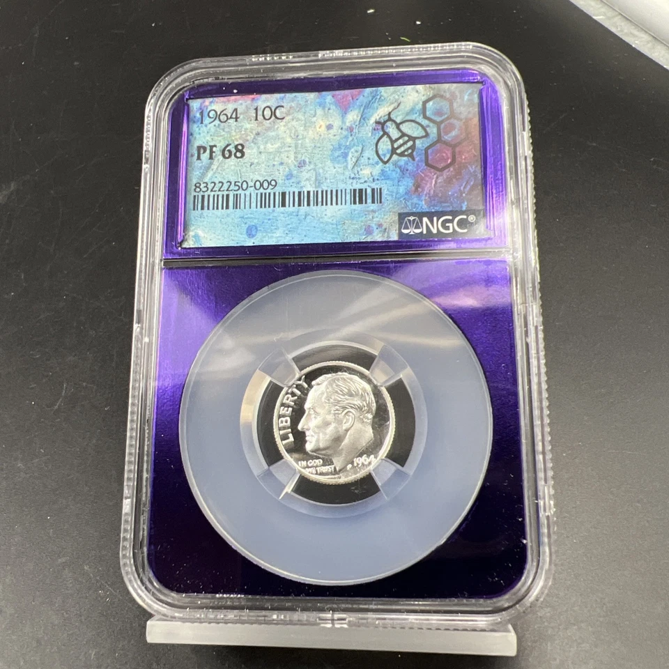 1964 P 10c Roosevelt Silver Dime Coin NGC PF68 Bee Label Holder - Image 4 of 4