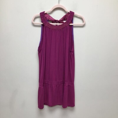 One September Womens Shift Dress Purple Stretch Scoop Sleeveless Back Tie XL