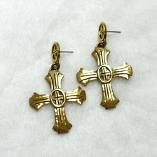 Jeep Collins ERIKA'S CROSS EAR POST DANGLE EARRINGS  Brass 9.4g