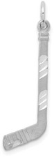 14K White Gold Satin Diamond-cut Hockey Stick Charm