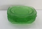 Vtg Federal Vaseline Glass Green Madrid Bread/Appetizer Plates - Set of 6 - VGUC