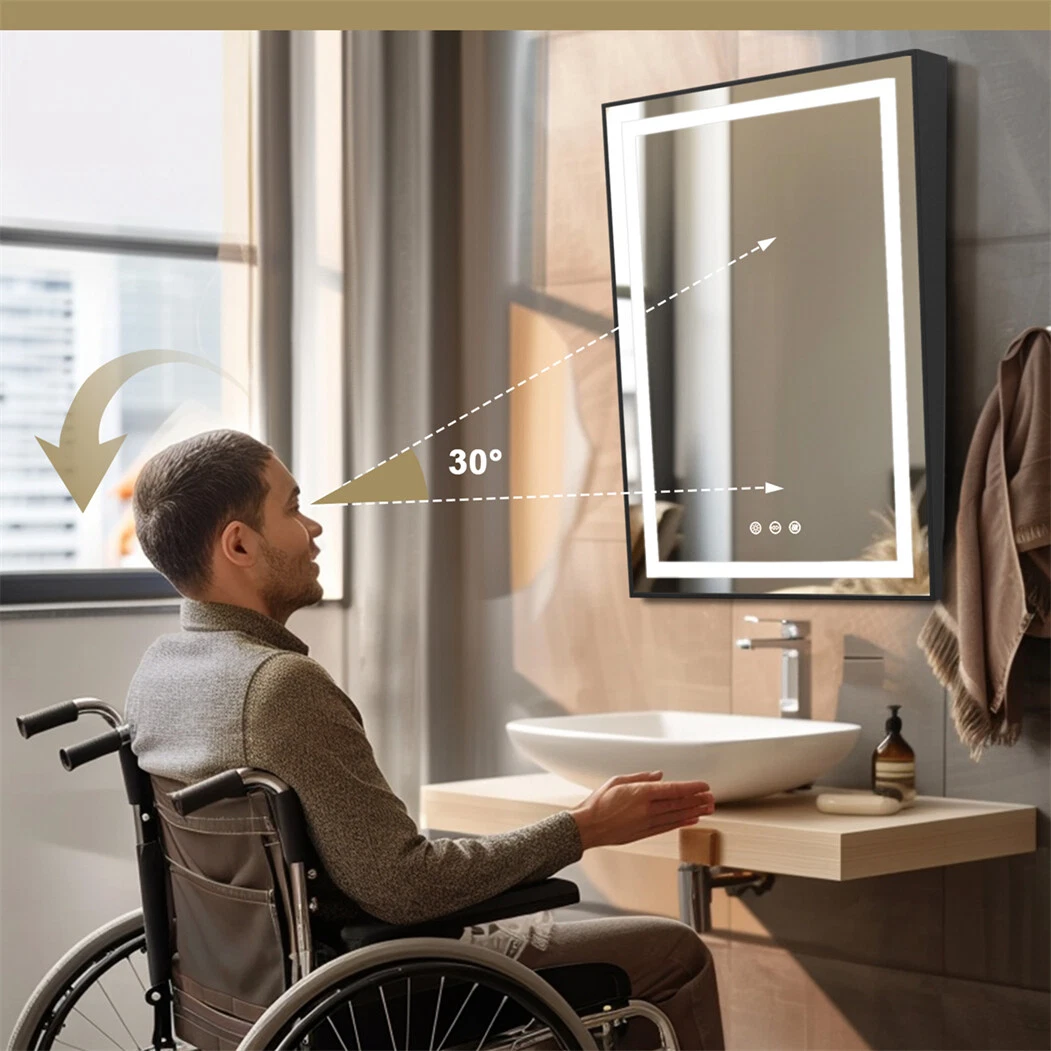 Kippspiegel mit LED Barrierefreie Spiegel Antibeschlag Behinderten Schragspiegel