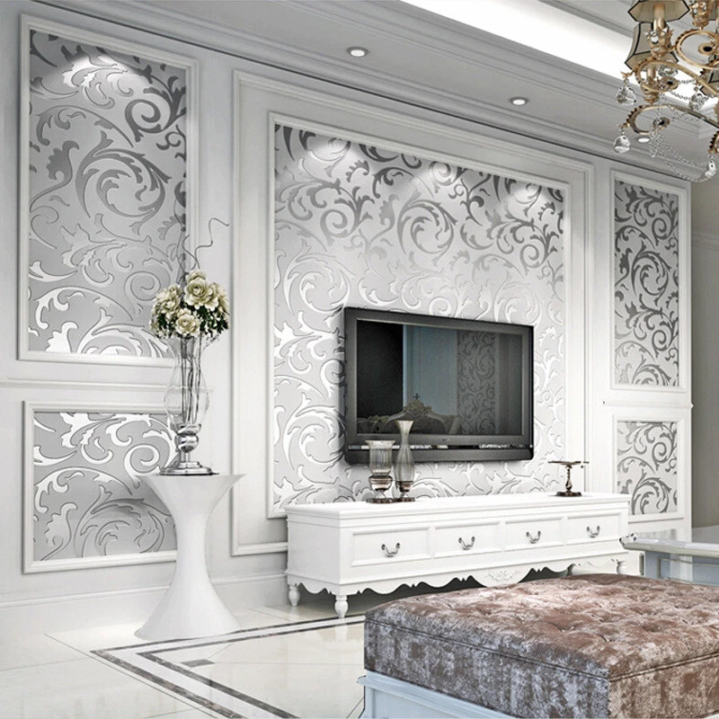 Grey Wallpaper Living Room Ideas | Cabinets Matttroy