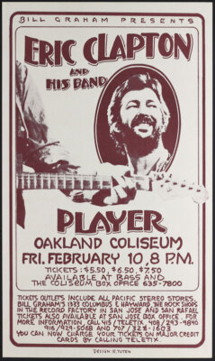 Rare Eric Clapton Player Original 1978 Oakland Coliseum Poster by