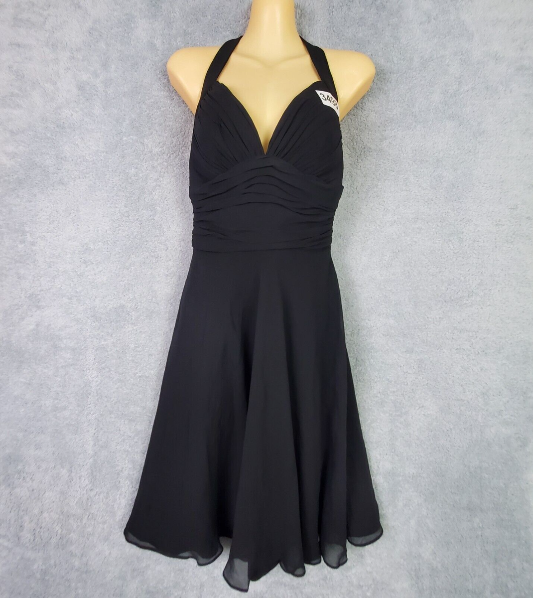 White House Black Market Silk Dress Size Black LBD Halter Backless Zip  Pleat