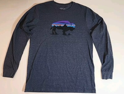 Patagonia Buffalo Graphic Logo Longsleeve Men Small Organic Cotton Blend Heather