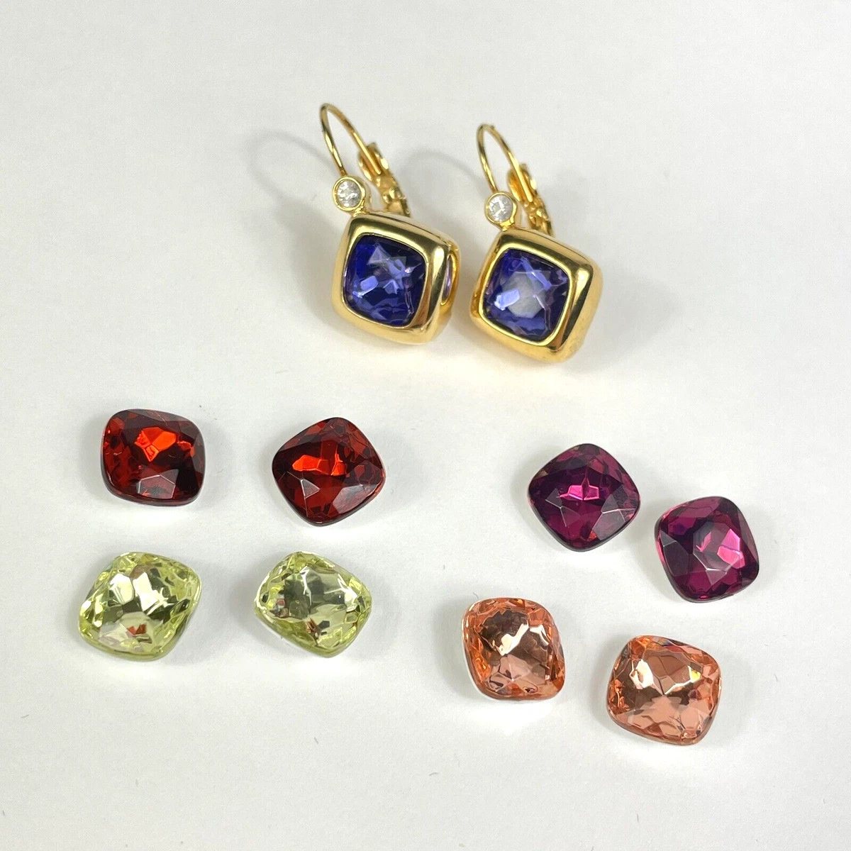 Joan Rivers Earrings Interchangeable Yellow Gold Tone Multi Color Stones Vintage