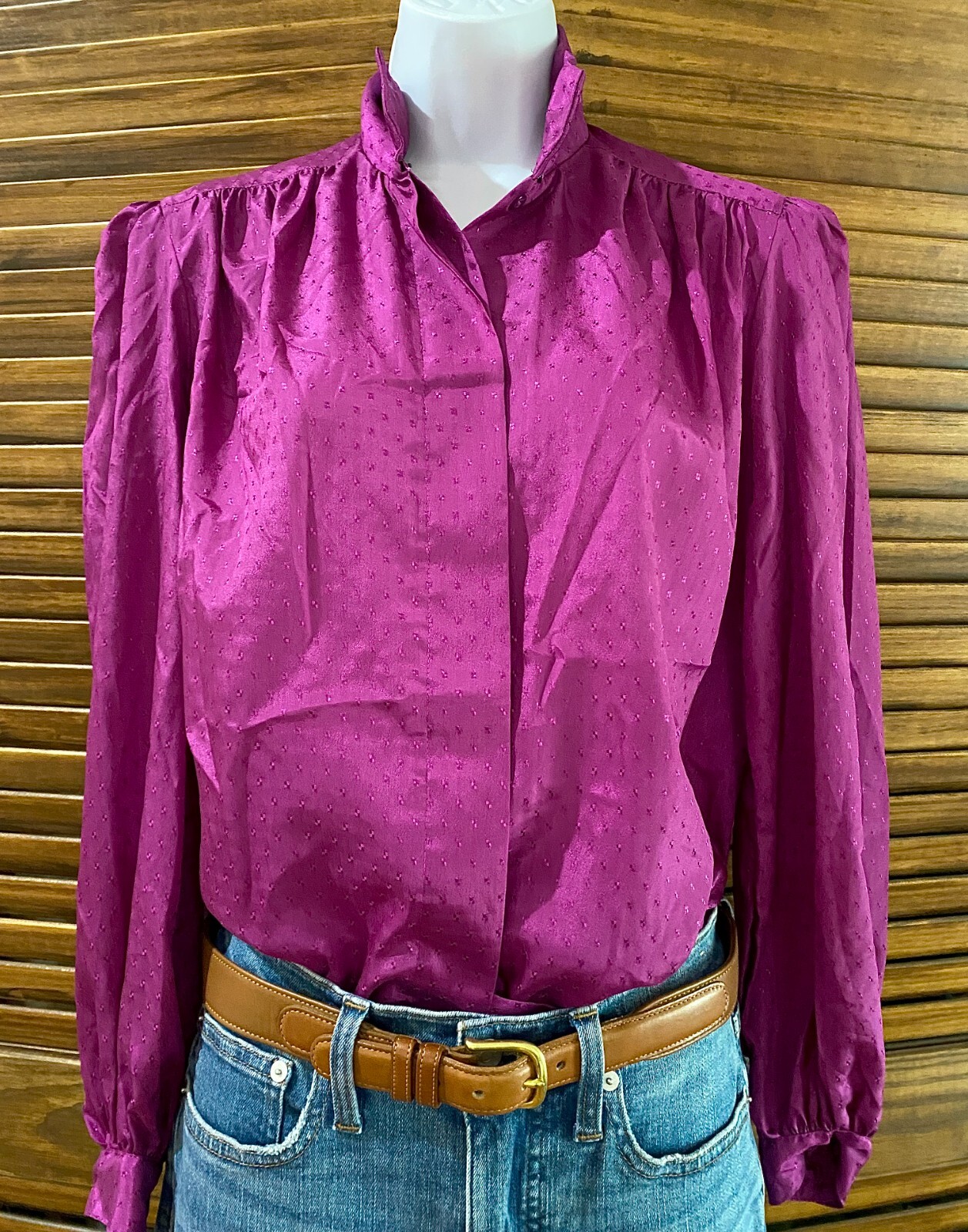 Anne Klein Silky Polyester Button Down Magenta Bl… - image 1