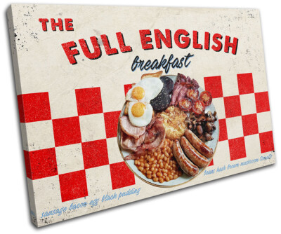 Full English Breakfast Retro Vintage SINGLE Leinwand Kunst Bild drucken