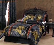 Chezmoi Collection Palace 7-Piece Black Red Gold Dragon Jacquard Comforter Set