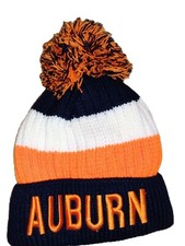 Auburn Winter Beanie Orange/Blue/White Cuffed Tassel Furry Plush Lined NCAA NWOT
