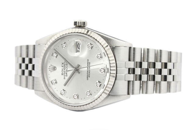 Rolex Datejust Silver Men's Diamond Markers Watch - 16014 for sale 