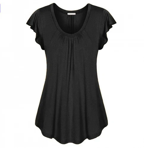 Summer Solid Women Casual Crew Neck T Shirt Tunic Short Sleeve Blouse Loose Tops - Picture 5 of 22