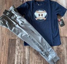 NWT Under Armour Boys 6 Gray/Navy Blue BASEBALL Jogger Pants Set Size 6