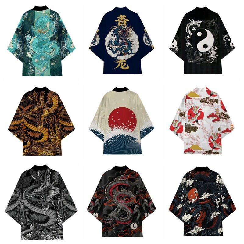 Japanese Mens Top Shirt Kimono Dragon Cardigan Open Front Japanese Mens Top Shirt Kimono Dragon Cardigan Open Front