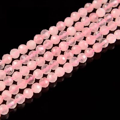 Natural Rose Quartz Faceted Round Beads Size 2mm 3mm 4mm 5.5mm 15.5'' Strand